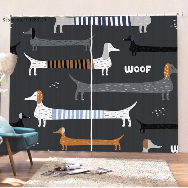 

curtain & drapes sausage dog dachshund window curtains 2 panels pet 3d print lovely kawaii animal cartoon decor