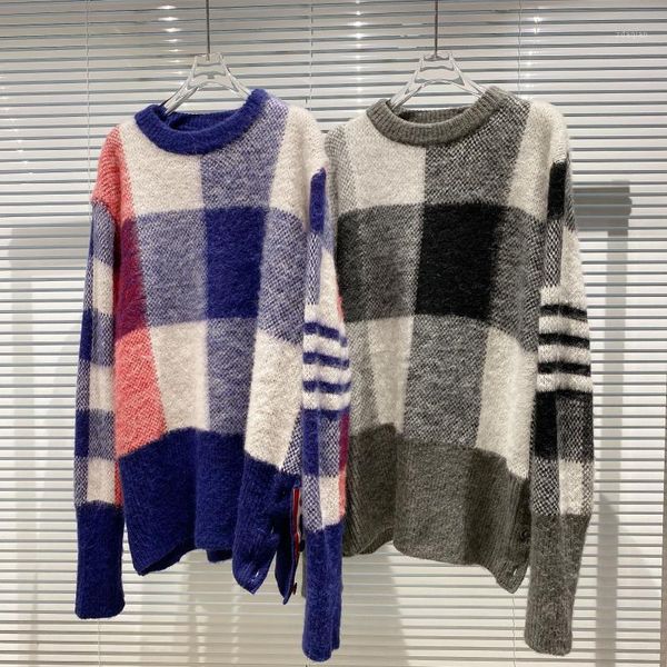 

women's sweaters 2021 large square mohair round leader stripe trimming knitted sweater women 0930, White;black