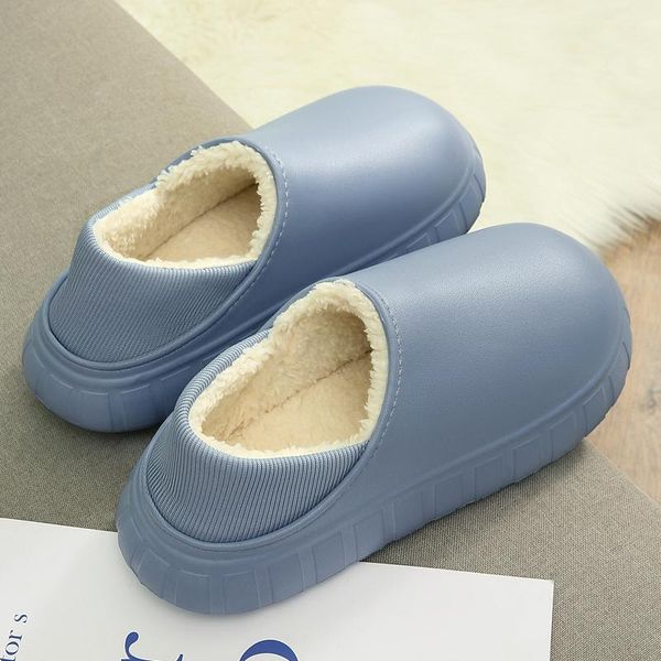 

slippers winter warm men shoes waterproof women couples non-slip plush cotton indoor outdoor cozy home autumn, Black