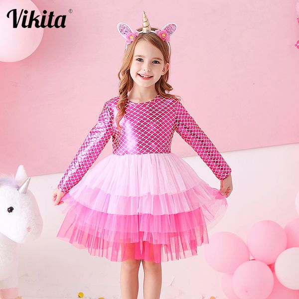 

vikita brand girls dress elegant kids tutu dress children long sleeve princess vestidos girls party dresses children clothing 210225, Red;yellow