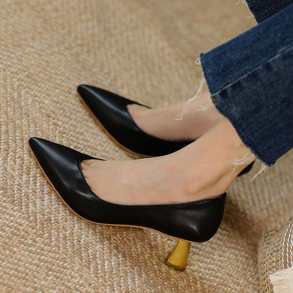 

dress shoes 2021 spring high heels women's pumps genuine leather party basic female wedding for woman, Black