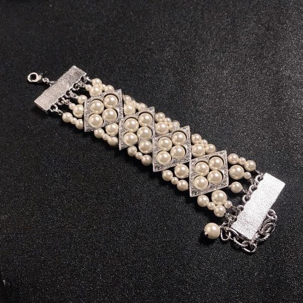 

earrings & necklace 2021 brand fashion jewelry set for women full pearls party choker bracelet, Silver
