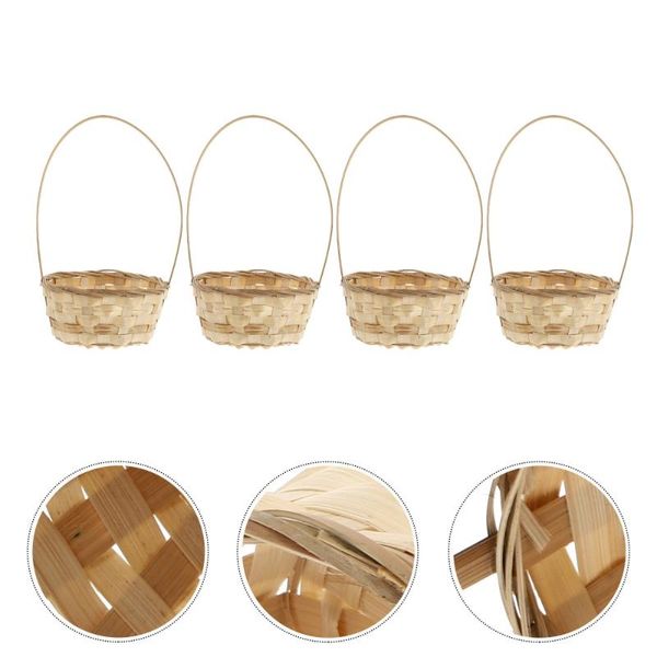 

storage baskets 4pcs picnic basket with handle simple weaving flower