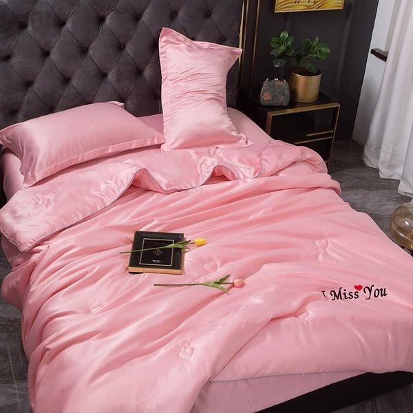 

comforters & sets summer solid color washing real silk 4pcs quilt comfortable soft breathable household products air conditioner blanket