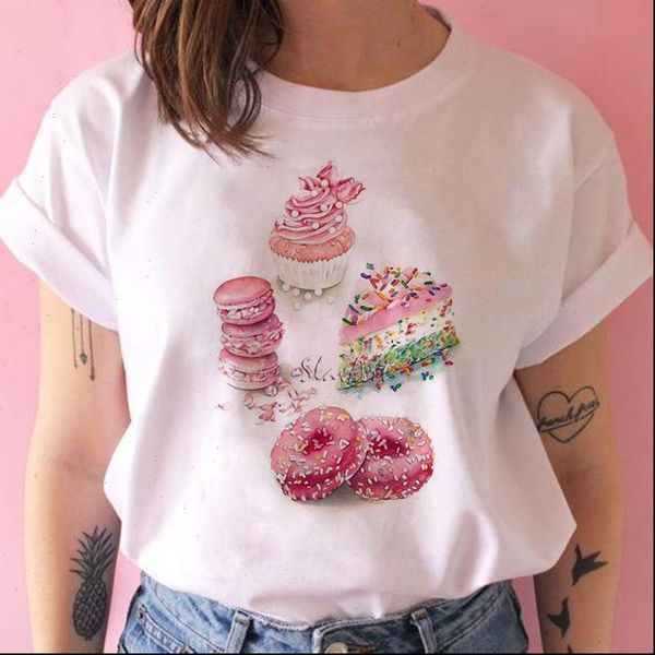 

kawaii style women t shirts delicious breakfast cake donuts print tshirt streetwear female shirt short sleeve tee, White