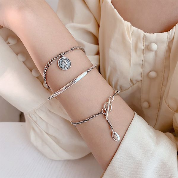 

korean style fashion 925 sterling silver portrait bracelet female ins niche simple temperament internet celebrity bracelet jewelry, Golden;silver