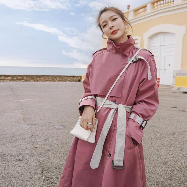 

women's trench coats fashion coat mid-length british style windbreaker, Tan;black