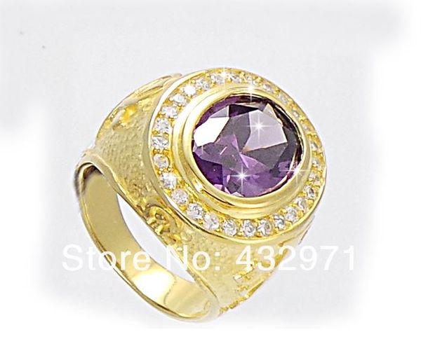 

925 sterling pure silver color grade zirconia bishop ring man bridal wedding crytal ring cool finger for man, Golden;silver