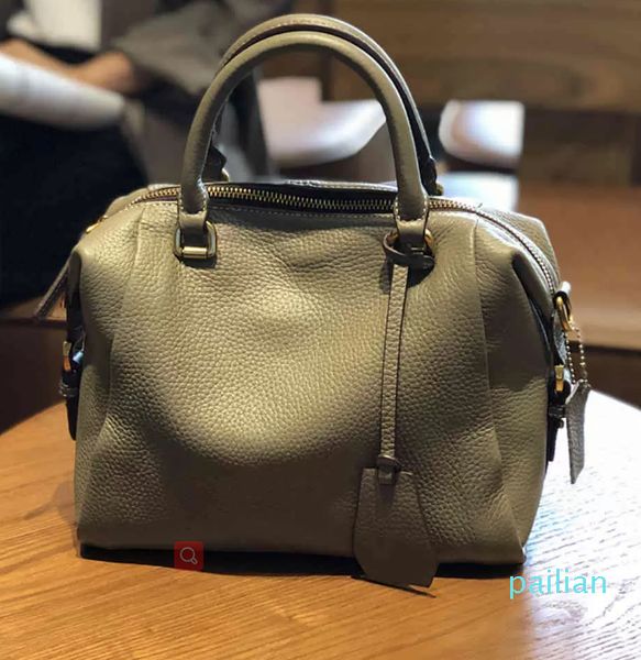 

2021 spring new leather women's bag fashion layer cow boston one shoulder portable