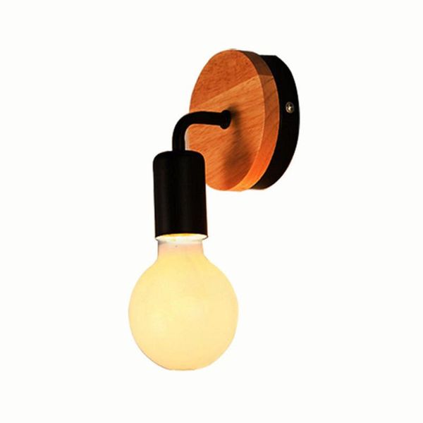 

wall lamp wood art e27 light bulb for home loft living room indoor decor wooden nordic iron led small