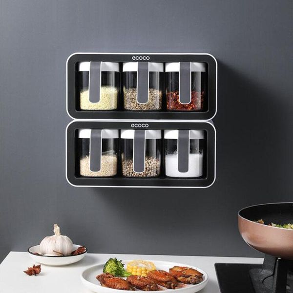 

kitchen seasoning rack punch-seasoning box organizer wall-mounted box set household jar storage