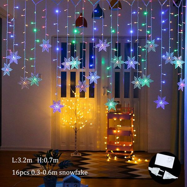 

strings 2021 christmas decoration curtain snowflake led string lights flashing light waterproof outdoor party