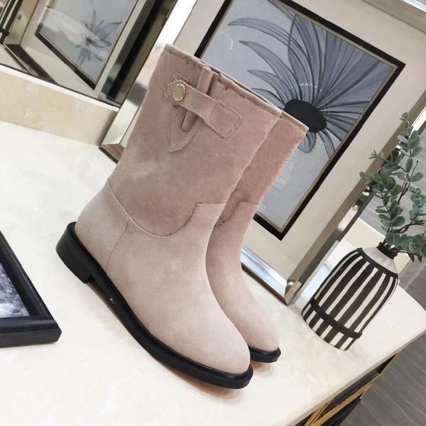 

21/22 autumn and winter catwalk women's short boots breezy temperament flat ankle boots deerskin and velvet warm boots high-end quality, Black