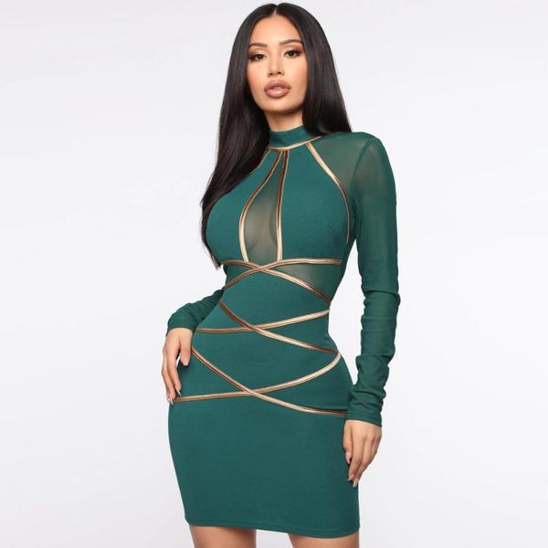 

casual dresses women dress party bodycon bandage club elegant vintage long sleeve ladies vestido mesh clothes, Black;gray