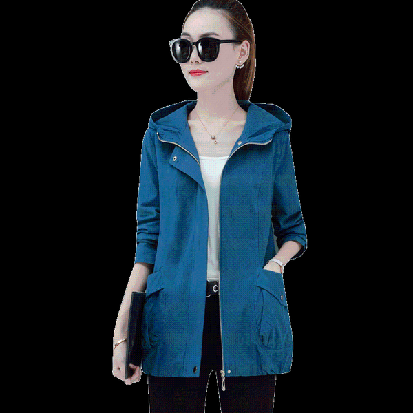 

women's trench coats windbreaker medium long 2021 spring korean thin section plus size loose autumn coat wild hooded overcoat, Tan;black