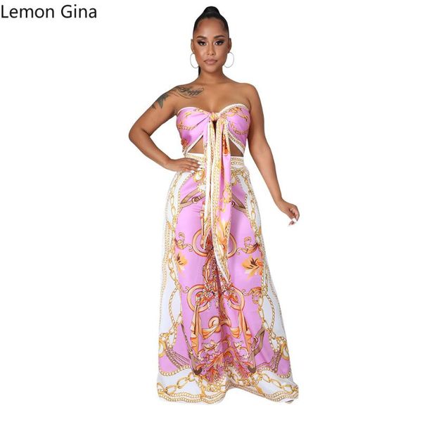 

women's two piece pants lemon gina a two-piece set with breast wrap and casual wide-leg, White