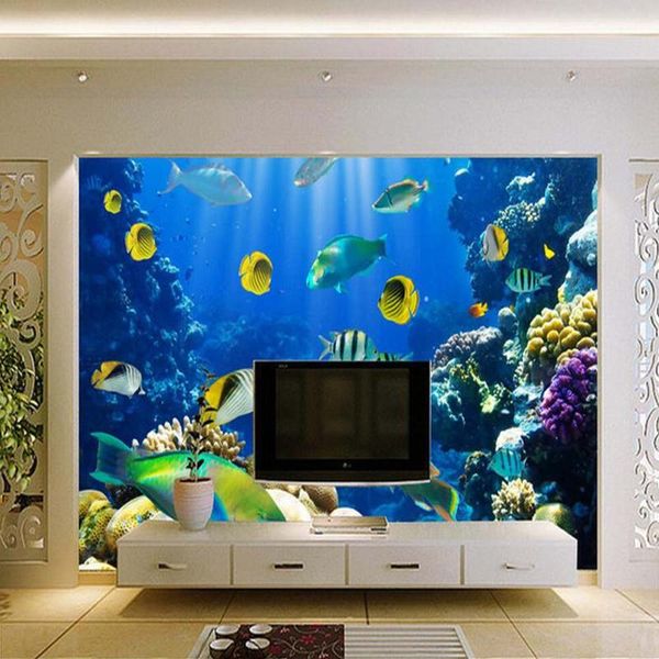 

wallpapers the sea world fish mural 3d po wallpaper for living room bedroom home wall art decorative custom any size wallcoverings