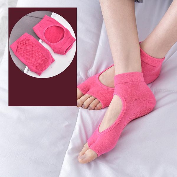 

new women anti slip yoga socks two toe sport cotton pilates sock ventilation quick-dry ballet professional dance sock slippers, Black
