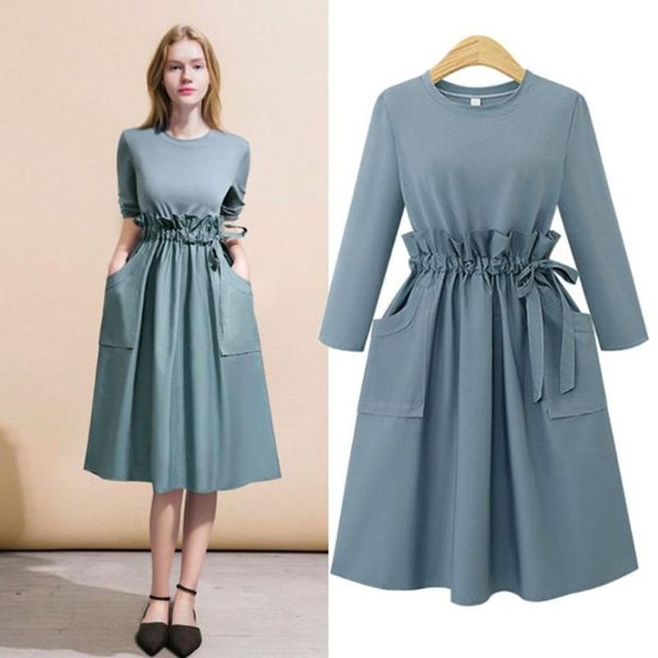 

casual dresses 5xl spring autumn women plus size fashion vestidos collect waist slim patchwork long sleeve dress for, Black;gray
