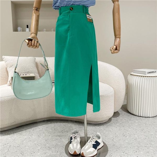 

skirts women's clothing spring summer high waist skirt 2021 korean version loose slim temperament long split bag hip a, Black