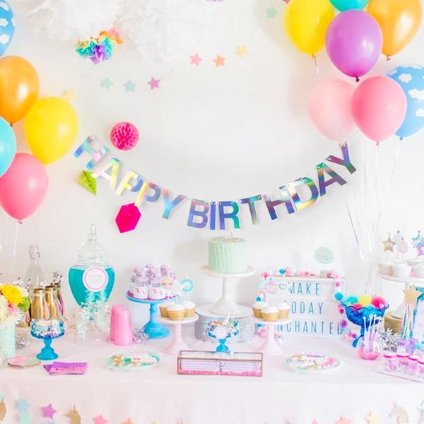 

party decoration 1 pcs 3m creative laser color birthday banner supplies letter happy bunting