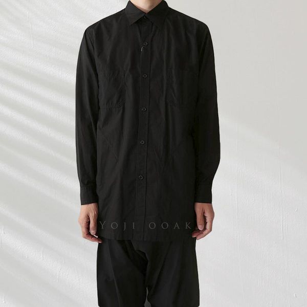 

men's casual shirts spring and autumn men back spread split button design square collar long sleeve shirt color lapel cotton, White;black