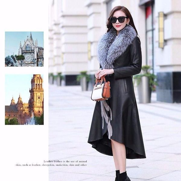 

women's leather & faux 2021 women long oversize trench coat female sleeve lapel loose stylish clothing streetwear ladies spring jacket, Black