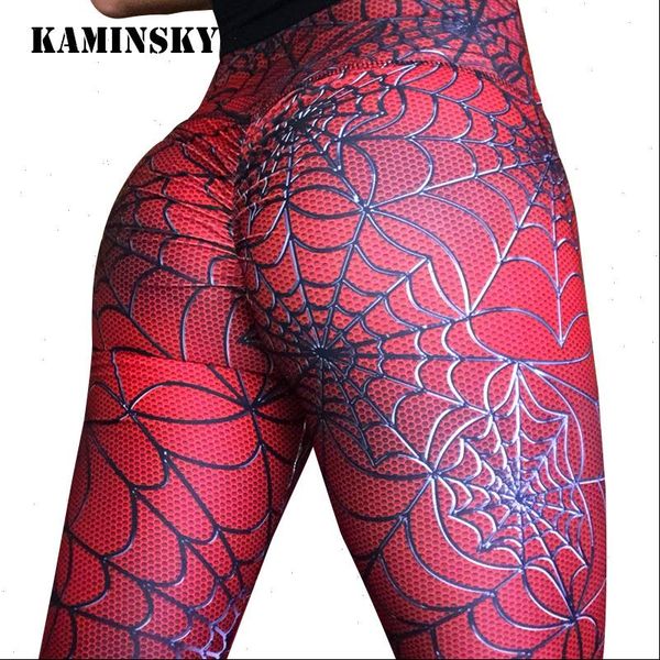

Printing Slim Leggings Women High Waist Workout Jeggings Fmale Push Up Spider Web Print Pants For Fitness Leggings, Black