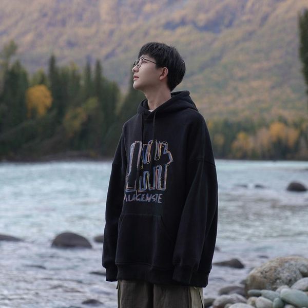 

men's hoodies & sweatshirts spring and autumn men fleece version of its 2021 korea loose graffiti printed hoodie leisure students pocke, Black
