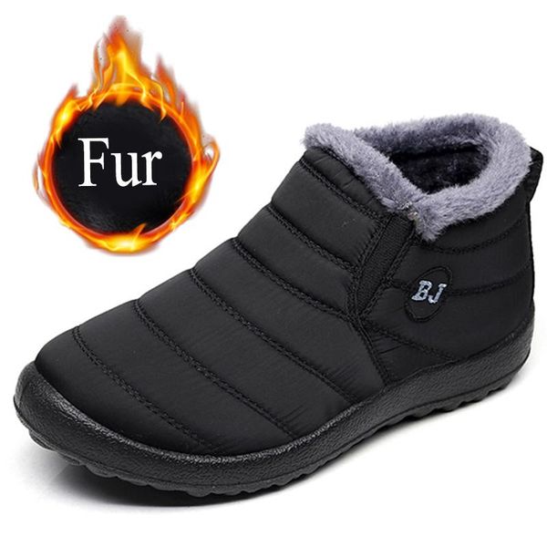 

boots 2021 winter ankle for women waterproof snow shoes flat casual warm fur women's fashion couple slip on, Black
