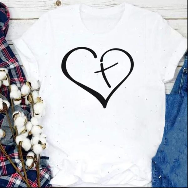 

love of heart jesus graphic short sleeve t shirt women summer tumblr tee for lady yong tee hipster clothes, White