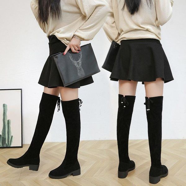 

boots women's 2021 net red over the knee with medium heel, and thin elastic boots,, Black