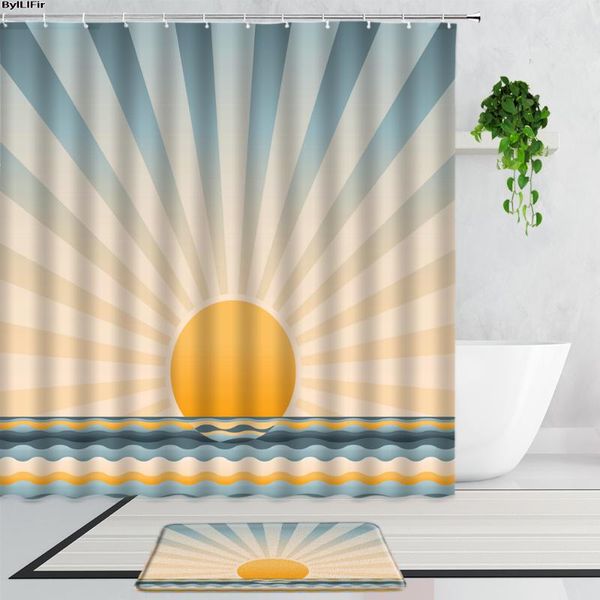 

shower curtains sunshine geometric fabric waterproof ethnic art decoration bathroom set non-slip bath mat carpet bathtub curtain