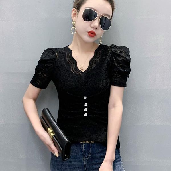 

wavy edge v-neck bud silk unlined upper garment of female short sleeve t-shirt summer brim small unlined upper garment drape dra, White