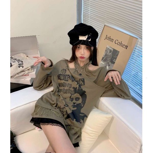 

cross necked printed women's autumn sweet spice girls loose long sleeved sweater, Black