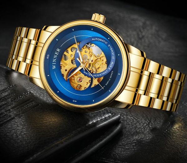 Лучшие продажи победителя мода мужские часы мужские автоматические часы механические часы для мужчин металлическая полоса wn39