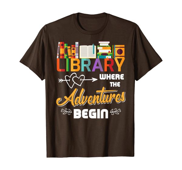 

library books where adventure begins librarian reading gift t-shirt, White;black
