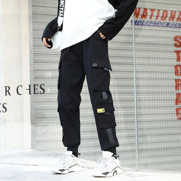 

harajuke loose pants women 2021 high waist elastic woman black streetwear trouser big pocket female, Black;white