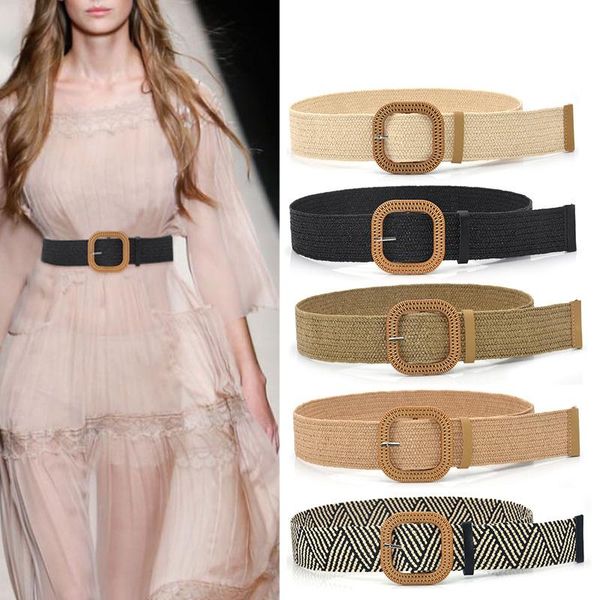 

vintage women rope braiding women belt square buckle skirt belt knitted waist hand-woven elastic, Black;brown