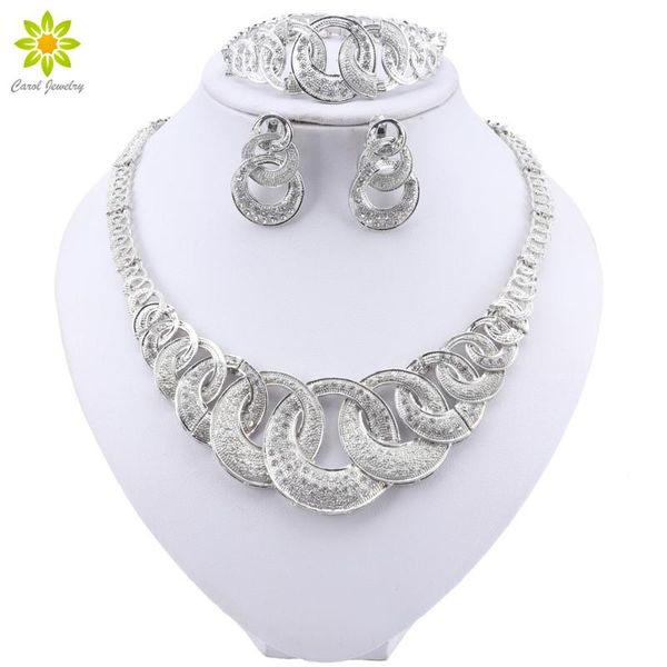 

earrings & necklace fashion bracelet ring jewelry set classic crystal african silver plated sets for women