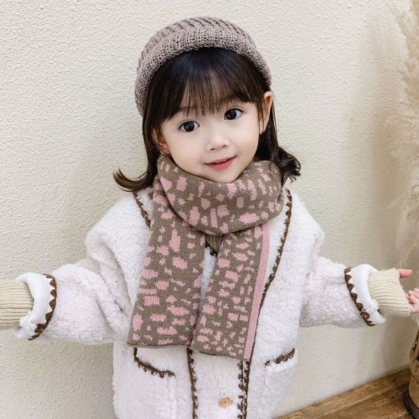 

children's korean new knitted leopard scarf boys and girls outdoor baby warm neck, Blue;black