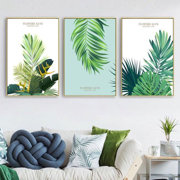 

paintings nordic hand painted green plants wall art poster simple canvas painting leaves picture for interior living room home decor print