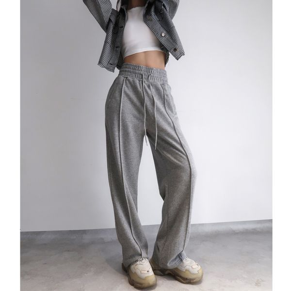 

2021 new gray striped straight sweatpants for woman autumn winter sporty casual pants trousers lounge wear harajuku kpop korean style 2d7g, Black;white