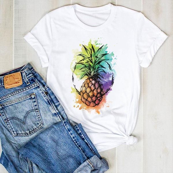 

pineapple watercolor fashion fruit beach womens t shirt summer tee clothes graphic, White