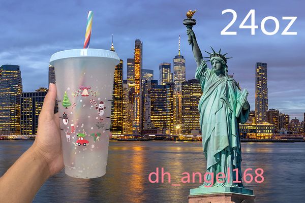 

statue of liberty at christmas starbucks 24oz/710ml plastic tumbler reusable clear drinking flat bottom cup pillar shape lid straw mug bardi