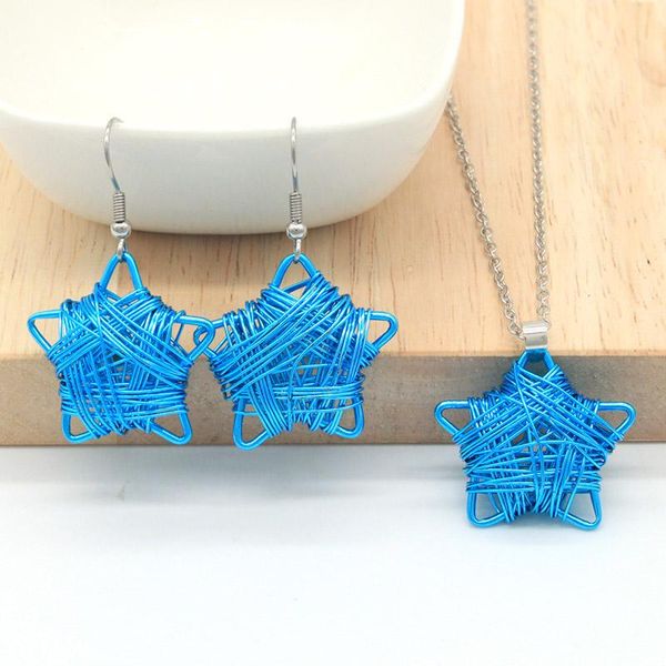

earrings & necklace handmade colorful metal star jewelry sets alloy wire bridal party set 13 colors gs012, Silver