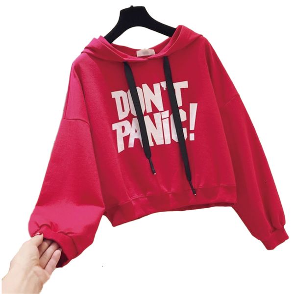 

2021 autumn letter print fashion long sleeve pullover hoodies casual short hooded women sweatshirt hixu, Black