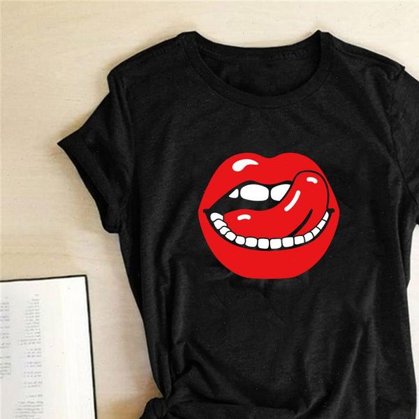 

red lip print women t shirt short sleeve o neck loose summer funny femme t shirts 2021 tees mujer camisetas, White