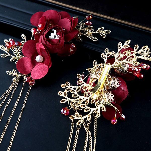 

hair clips & barrettes tangtang bride's headdress red wedding dress chinese style super immortal wine colored accessories tassel, Golden;silver