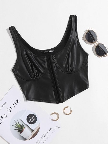 

faux leather bustier cropped tank r6mg#, White